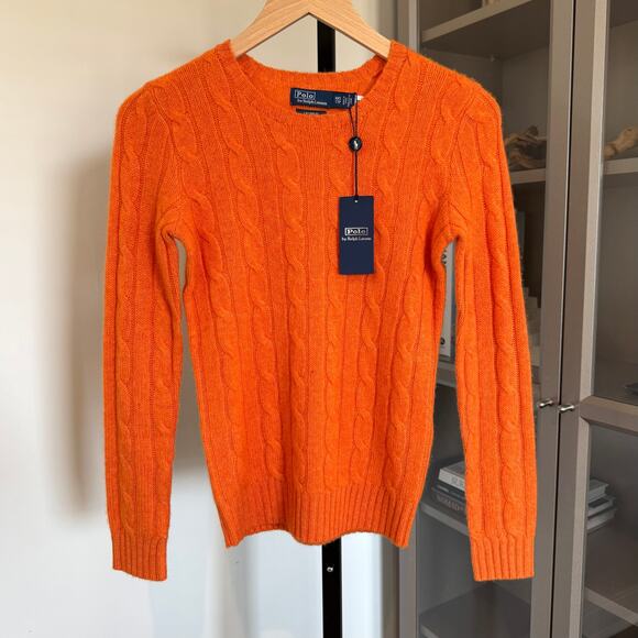 Polo Ralph Lauren Cashmere Cable Knit Crewneck Sweater NEW Orange Size XXS - Picture 1 of 6